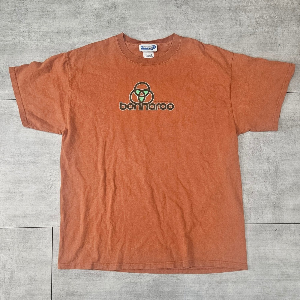 Vintage Bonnaroo 2004 Music Festival T-Shirt Mens Large Orange Lineup Concert